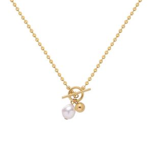 Natural Freshwater Pearl Bead Pendant OT Buckle Chain Necklace • Waterproof Non Tarnish Jewelry • 18K Gold Plated 316L Stainless Titanium Steel Necklaces for Women NL188