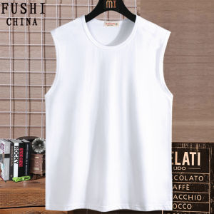 Summer New Style Mens Sleeveless Vest Fitness Sport Base Layer Top White Short Sleeve T-shirt Loose Fit round Neck Printed