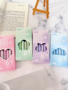 6Pcs Korean Gradient Ballpoint Pen Gel 0.5mm ST Nib Quick Drying Black Ink