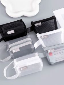 กระเป๋าแต่งหน้าพกพาขนาดเล็ก โปร่งแสง กระเป๋าใส่บัตร กระเป๋าเก็บเครื่องสําอางอเนกประสงค์ วัสดุไนลอน ซิป กระเป๋าถือแบบปิดสําหรับผู้หญิง