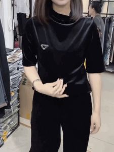 Turtleneck Short Sleeve Elegant Velvet T-shirt: A Stylish Women's Fashion Must-Have