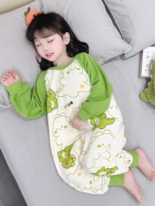 Dinosaur Print Baby Girls Romper Sleepwear Anti-Kick Robe Childrens Home Clothes Spring Autumn Seasonal Kids Sleep Bag