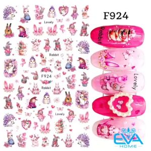 Miếng Dán Móng Tay 3D Nail Sticker Hoạt Hình Thỏ Hồng Dễ Thương Lovely Rabbit F924