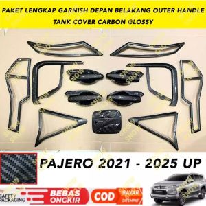 Paket Pajero 2021 2024 2025 Garnish Lampu Depan Belakang Outer Handle Tank Cover Carbon Glossy