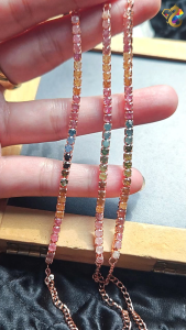 Premium Grade Colorful Tourmaline Tennis Rose Gold Silver Plated Copper Bracelet