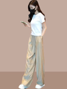 Fashionable Summer T-Shirt and Wide Leg Pants Two-Piece Set Slimming Style Streetwear Inspired by Celebrity Outfits