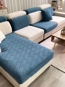 Jacquard thickened 1/2/3/4 Seaters L Shape with skirt Sofa Cushion Cover Elastic Solid Sofa Cover