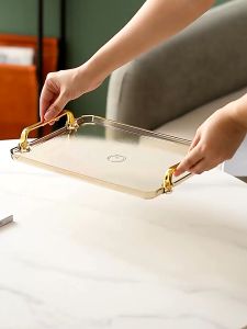 【READY STOCK】TIDY Nordic Modern Luxury Serving Tray Round with Handle Plastic Food Tray Decorative Photography Prop