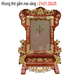 Khung Hình Thờ Gia Tiên Trạm Gấm Mai Rát Vàng Gỗ Hương 21x31