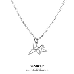 SANDCUP Titanium Steel Crane Necklace Fashionable Minimalist Womens Jewelry Trendy Accessory Simple Cool Popular Design