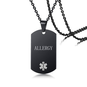 Black Stainless Steel Dog Tag Necklace Engraved Medical Alert Disease Pendant Necklaces For Men