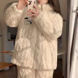 Thickened Coral Fleece Pajamas Womens Winter Sleepwear Long Sleeve Long Pants Cartoon Print Home Clothes Tagkita Brand