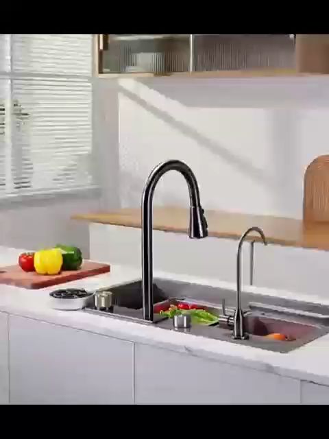3mm Thick Gray Waterfall Kitchen Sink Rainfall Large Single Sink Wash ...
