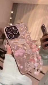 Dreamy Moonlight Metalic Textured Wrinkle Case With Charm - Hardcase Casing Hp Compatible Iphone 7 8 7+ 8+ X Xs Xr 11 12 13 14 15 16 Pro Plus Promax Rci268