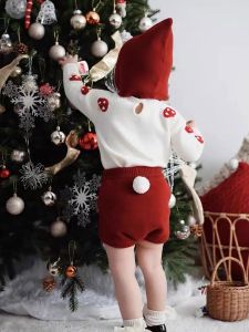 Girls Christmas Knitted Rabbit Tail Woolen Short Pants Floral Print New Year Baby Clothes Cotton Sheep Cashmere Blend Winter Trousers