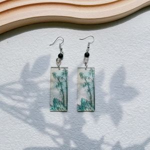Chinese Style Peony Flower Earrings New Chinese Style Relief Duplex Printing Acrylic Earrings Ear Clip Antique Eardrops Ear Studs