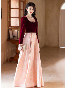 plus Size Autumn Winter Wedding Dress Elegant Plump MM Fatter Slimming Engagement Women Host Performance Embroidered Fabric Evening Gown Long