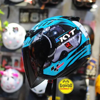 Mũ bảo hiểm 3/4 KLT tem KYT MOTO RACING XANH NGỌC 2 Kính tiện lợi Helmet