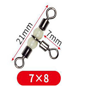10/50pcs Stainless Steel T-Turn 3 Way Fishing Connector Rolling Swivel Fishing Tackle Connector Luminous Beads Attract Fish