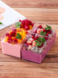 Square Plastic Disposable Mousse Cup Wooden Shavings Cup Quartet Fruit Nine Grids Square Cup for Catering Tableware