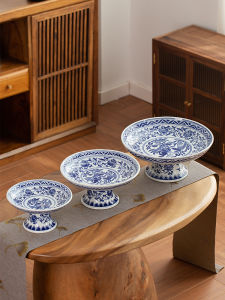BOHUA | Chinese Blue and White Porcelain High Foot Snack Plate