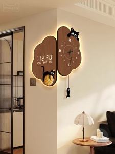 HAOJIUBUJIAN | Retro French Style Wall Clock with Perpetual Calendar Dual-Side Cloud Cat Corner Design