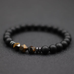 Vòng Tay Thời Trang Nam Với Đá Onyx Đen Và Đá Mắt Hổ Charm Hạt Sodalite Tự Nhiên Không Đều Phụ Kiện Pulsera Hombre