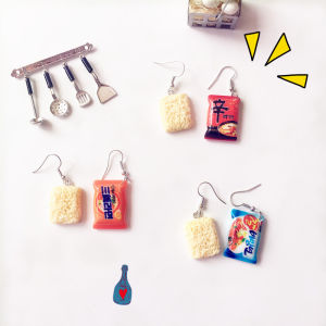 I Want to Eat Creative Fun Instant Noodles Earrings Artificial Candy Toy Asymmetric Exaggerated Funny Instant Noodles Ear Clip Earrings Women