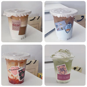 Coffee Cup Disposable 400ml Drinks with Lid Cold Drink Milky Tea Cup Outdoor Ice American Homemade Internet Celebrity Ins Style