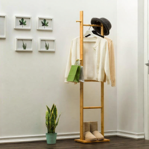 DANBIYIN | Simple Home Use Bedroom Floor Standing Wooden Coat and Bag Hanger