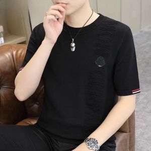 HENGYUANXIANG | เสื้อยืดคอกลมแขนสั้นถักสำหรับผู้ชาย เสื้อชั้นในฤดูใบไม้ผลิและฤดูใบไม้ร่วง เสื้อเชิ้ตแขนสั้นแบบสวมหัว ทรงหลวม สไตล์ลำลอง