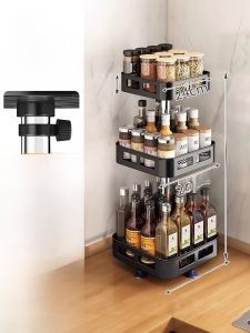 Kitchen Multi-layer Storage Rack Rotatable Seasoning Holder Oil Salt Spice Organizer Home Essential Durable Non-Disposable