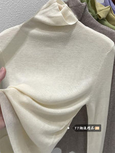 Áo Len Dệt Kim Cổ Cao Bằng Lông Cừu Cho Nữ Mùa Đông Mới 2025 Áo Khoác Ngoài Màu Trắng Áo Sơ Mi Cổ Bẻ Tay Dài Thường Ngày