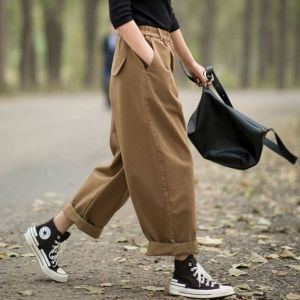 Spring Summer New plus Size Womens Cotton Wide Leg Workwear Pants Loose Fit Casual Elastic High Waist Versatile Carrot Pants