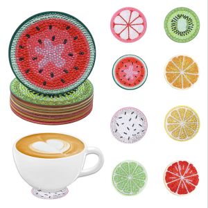 8 Pieces DIY Diamond Painting Art Set Man Fruit Pattern Coaster Special Shape Crystal Artificial Diamond Mosaic Craft