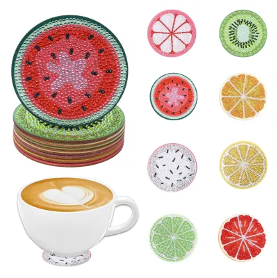 8 Pieces DIY Diamond Painting Art Set Man Fruit Pattern Coaster Special Shape Crystal Artificial Diamond Mosaic Craft