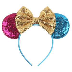 Disney Mickey Mouse Ears Headbands Women Child Party Hair Accessories Solid Color Headband for Girls Kids Sequins Bow Hairbands