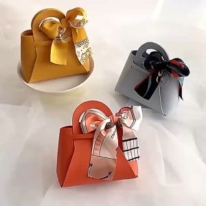 European Style Leather Gift Bag with Scarf Ribbon - Red Orange Pink - Wedding Christmas Gift Bag