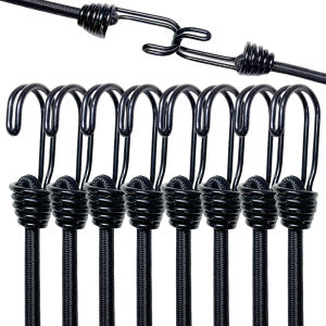 8Pcs 60cm Bungee Cords High Elasticity Latex Tied Rope Bicycle Luggage Lanyard Camping Bungee Cord Double-J Hooks Elastic Straps