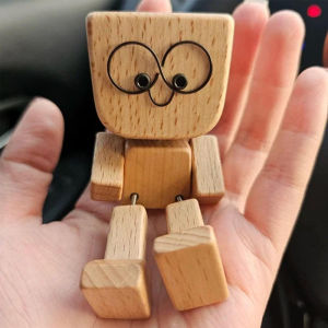 New Shaking Wooden Man Figurine Car Decoration Small Ornaments Leg-swinging Robot Figurine Cute Wood Man Car Good Creative Gifts