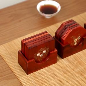ไม้เนื้อแข็ง Vintage Tea Mat ถ้วยชา Creative Tea Cup Mat ฉนวนกันความร้อนสไตล์ญี่ปุ่น