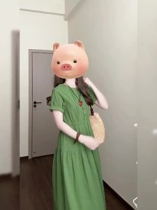 LIRENQING | Green Short Sleeve Waist Shaping Long Dress