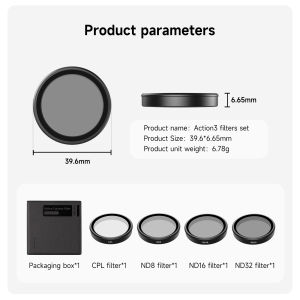 TELESIN CPL ND8 ND16 ND32 UV VND Lens Set Aluminium Alloy Frame for DJI OSMO Action 3 4 5pro CPL ND Quick Release Filter Set