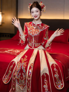 ชุดแต่งงานผ้ากำมะหยี่สไตล์ใหม่ ชุดเจ้าสาว ชุดกางเกงจีน ชุดแต่งงานแบบจีนโบราณ ชุดรับประทานอาหารแบบเล็ก ชุดแต่งงานสไตล์จีน