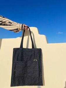 Original Lost Chill Retro Denim Canvas Bag Embroidered Double Sided Zipper Large Capacity Shoulder Bag for Youth Casual Leisure