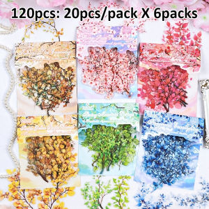 TIANZI 20/120 pcs Plants Flowers Leaf PET Sticker pack Decor Scrapbooking Collage Junk Journal Planner Decor Stickers Stationery