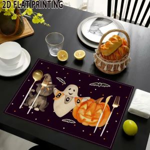 VIKAMA 2/4/6PCS Halloween Ghost Pumpkin Meal Mat Insulation Washable Non slip Table Mat Kitchen Home Decoration