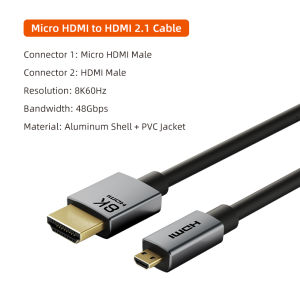 Cabletimes | CABLETIME 8K/60Hz Micro HDMI Cable 2.1 3D Effect Micro HD to HD Cable HDMI 2.1 to Micro HDMI for Camera Laptop HDTV HDMI Micro