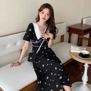 Retro Hepburn Style Doll Collar Beautiful Dress Female Summer New Plus Size Plus Size Ladies Slimming Slim Fit Drape Floral Skirt