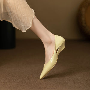 Summer Autumn 2025 Womens Cat Heel Sandals Soft Leather Pointed Toe Minimalistic Thin Heel Single Shoes French Style Midsized